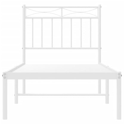 White Metal Bed Frame with Headboard, 80x200cm, Sturdy Design