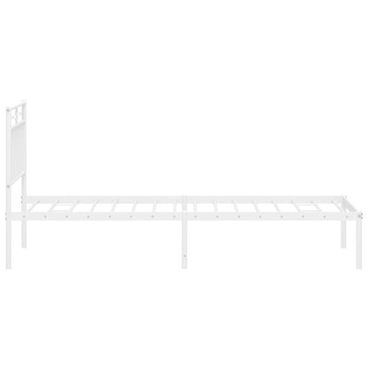 White Metal Bed Frame with Headboard, 80x200cm, Sturdy Design