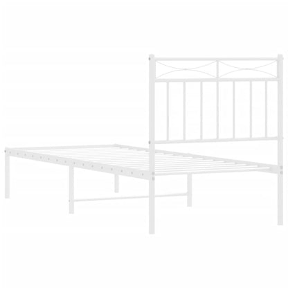 White Metal Bed Frame with Headboard, 80x200cm, Sturdy Design
