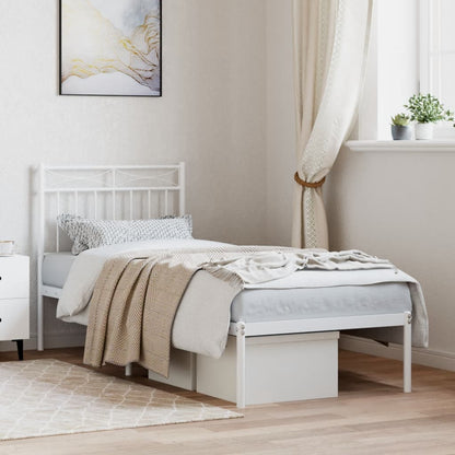 White Metal Bed Frame with Headboard, 80x200cm, Sturdy Design
