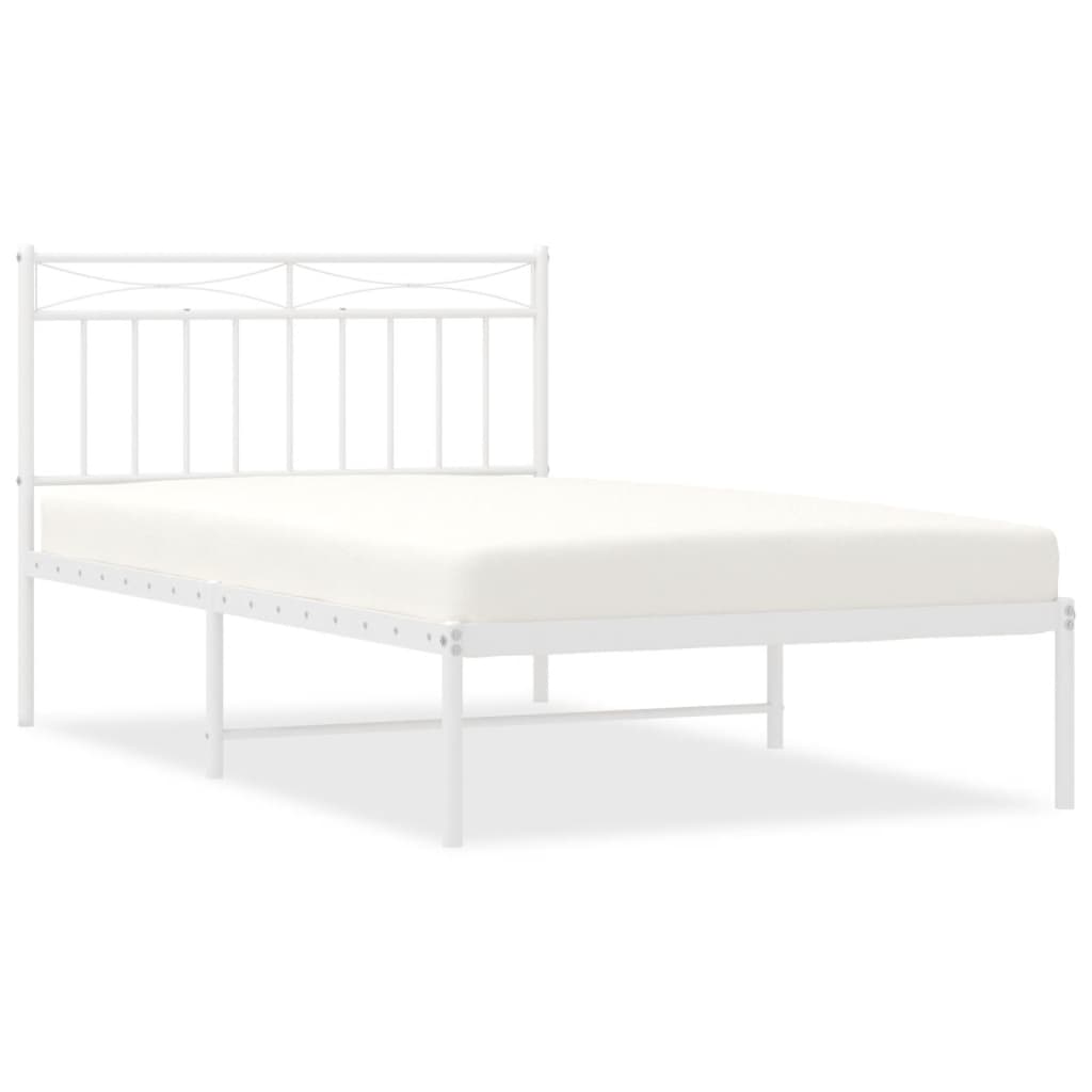 White Metal Bed Frame with Headboard, 107x203cm, No Mattress Included