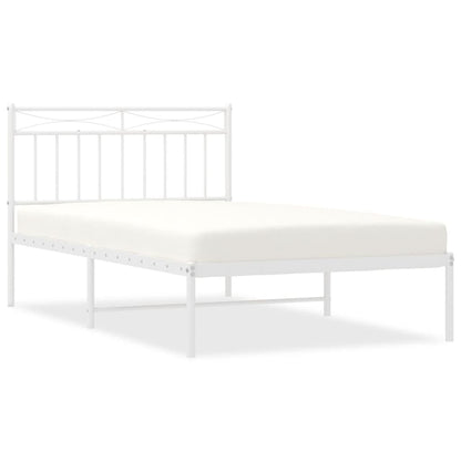 White Metal Bed Frame with Headboard, 107x203cm, No Mattress Included