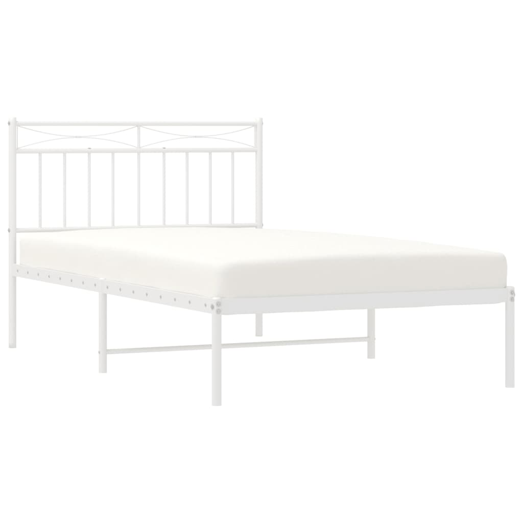 White Metal Bed Frame with Headboard, 107x203cm, No Mattress Included