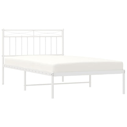 White Metal Bed Frame with Headboard, 107x203cm, No Mattress Included
