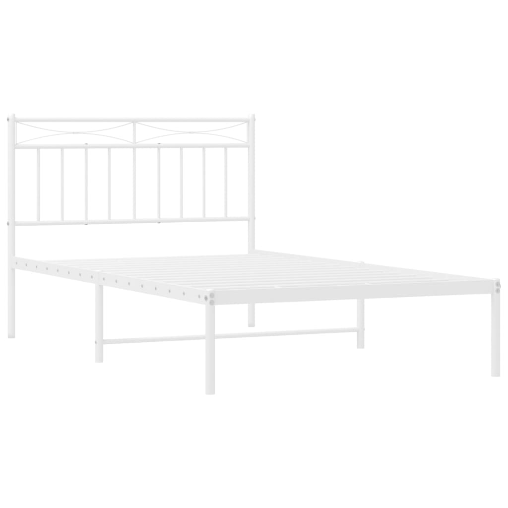 White Metal Bed Frame with Headboard, 107x203cm, No Mattress Included