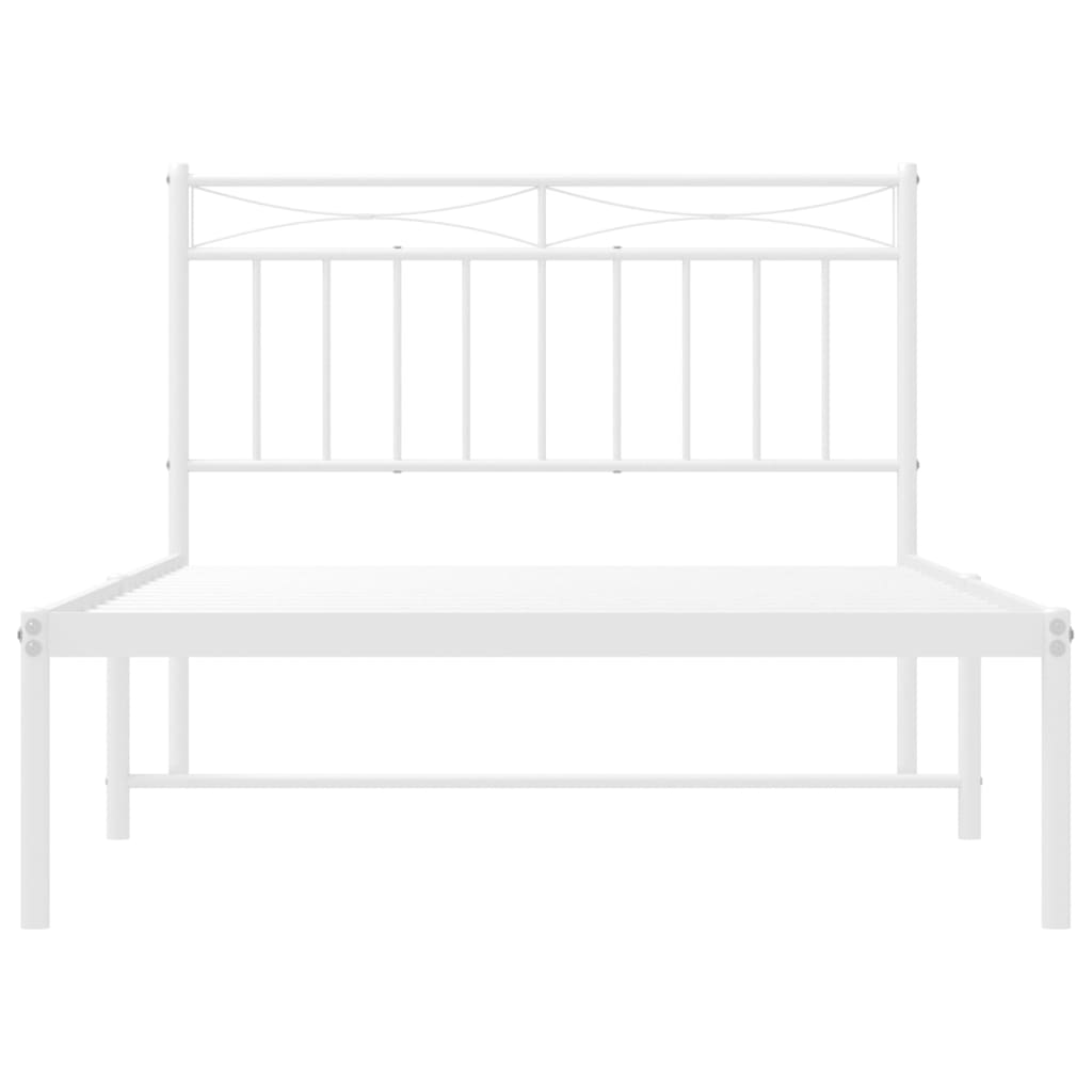 White Metal Bed Frame with Headboard, 107x203cm, No Mattress Included