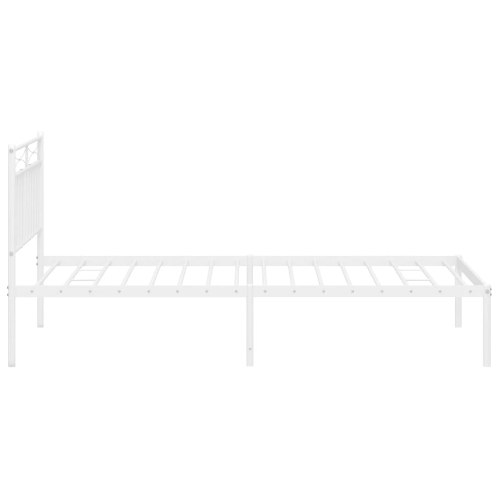 White Metal Bed Frame with Headboard, 107x203cm, No Mattress Included