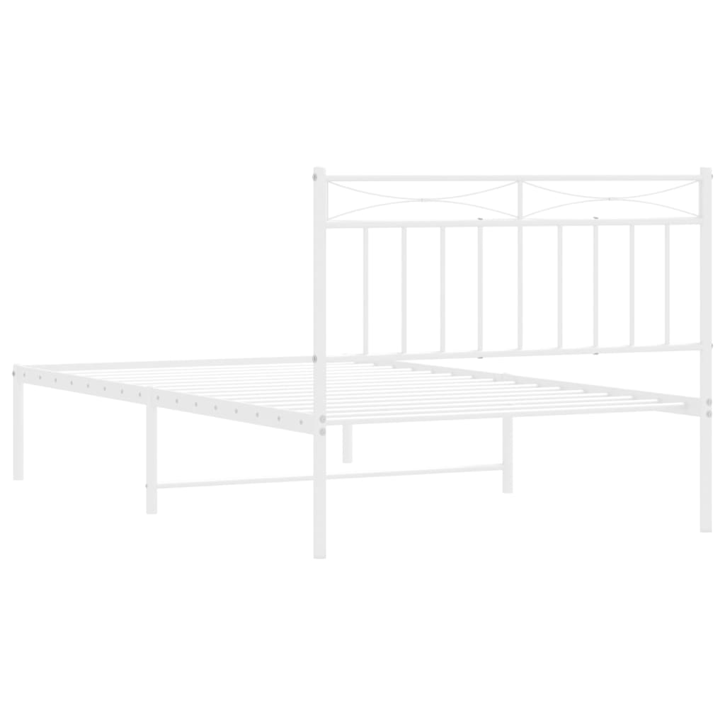 White Metal Bed Frame with Headboard, 107x203cm, No Mattress Included