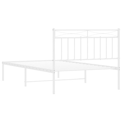 White Metal Bed Frame with Headboard, 107x203cm, No Mattress Included