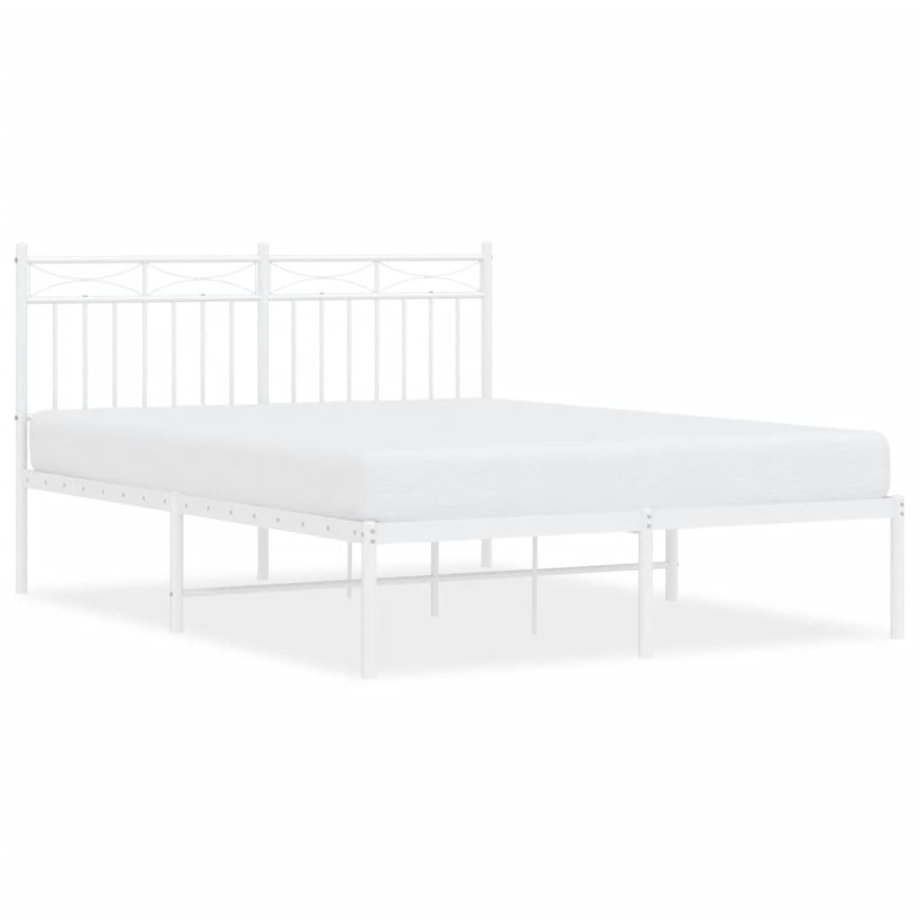 White Metal Bed Frame with Headboard, 140x200cm - No Mattress Included