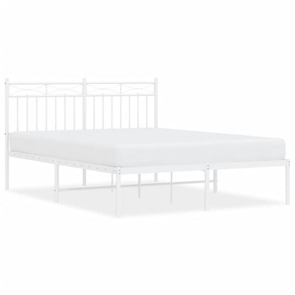 White Metal Bed Frame with Headboard, 140x200cm - No Mattress Included