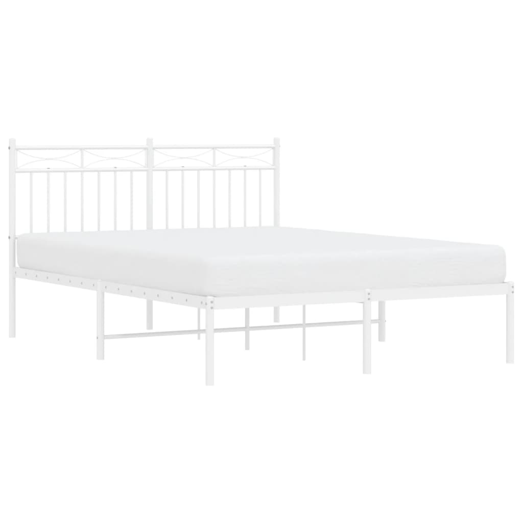 White Metal Bed Frame with Headboard, 140x200cm - No Mattress Included