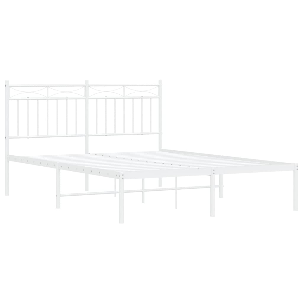 White Metal Bed Frame with Headboard, 140x200cm - No Mattress Included