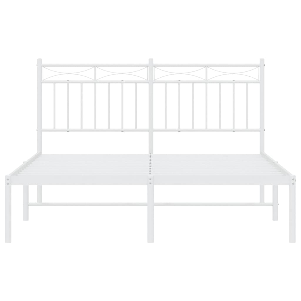 White Metal Bed Frame with Headboard, 140x200cm - No Mattress Included
