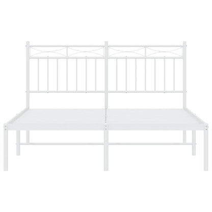 White Metal Bed Frame with Headboard, 140x200cm - No Mattress Included