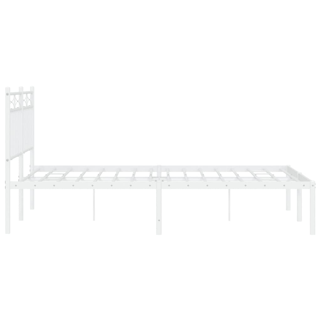 White Metal Bed Frame with Headboard, 140x200cm - No Mattress Included