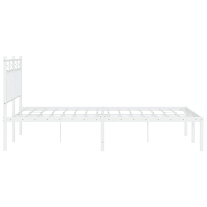 White Metal Bed Frame with Headboard, 140x200cm - No Mattress Included