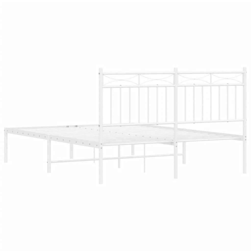 White Metal Bed Frame with Headboard, 140x200cm - No Mattress Included
