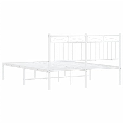 White Metal Bed Frame with Headboard, 140x200cm - No Mattress Included