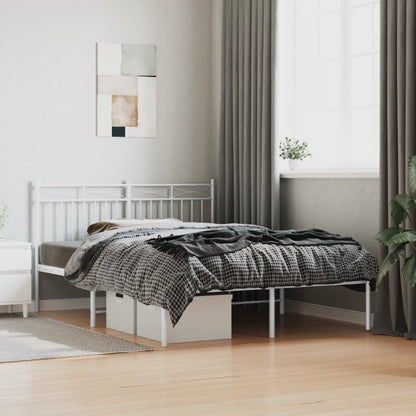 White Metal Bed Frame with Headboard, 140x200cm - No Mattress Included