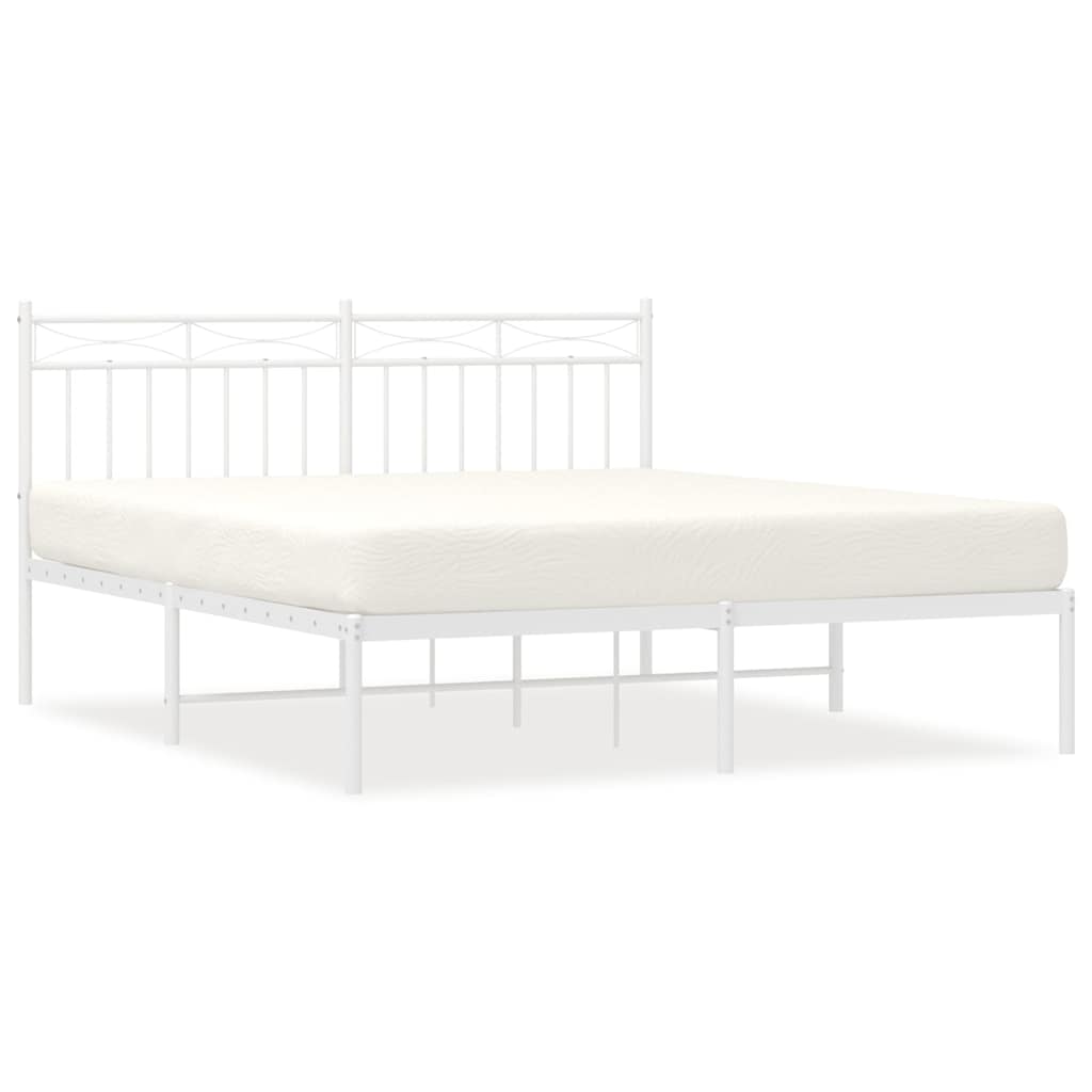 Metal Bed Frame without Mattress with Headboard White 150x200cm