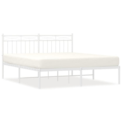 Metal Bed Frame without Mattress with Headboard White 150x200cm