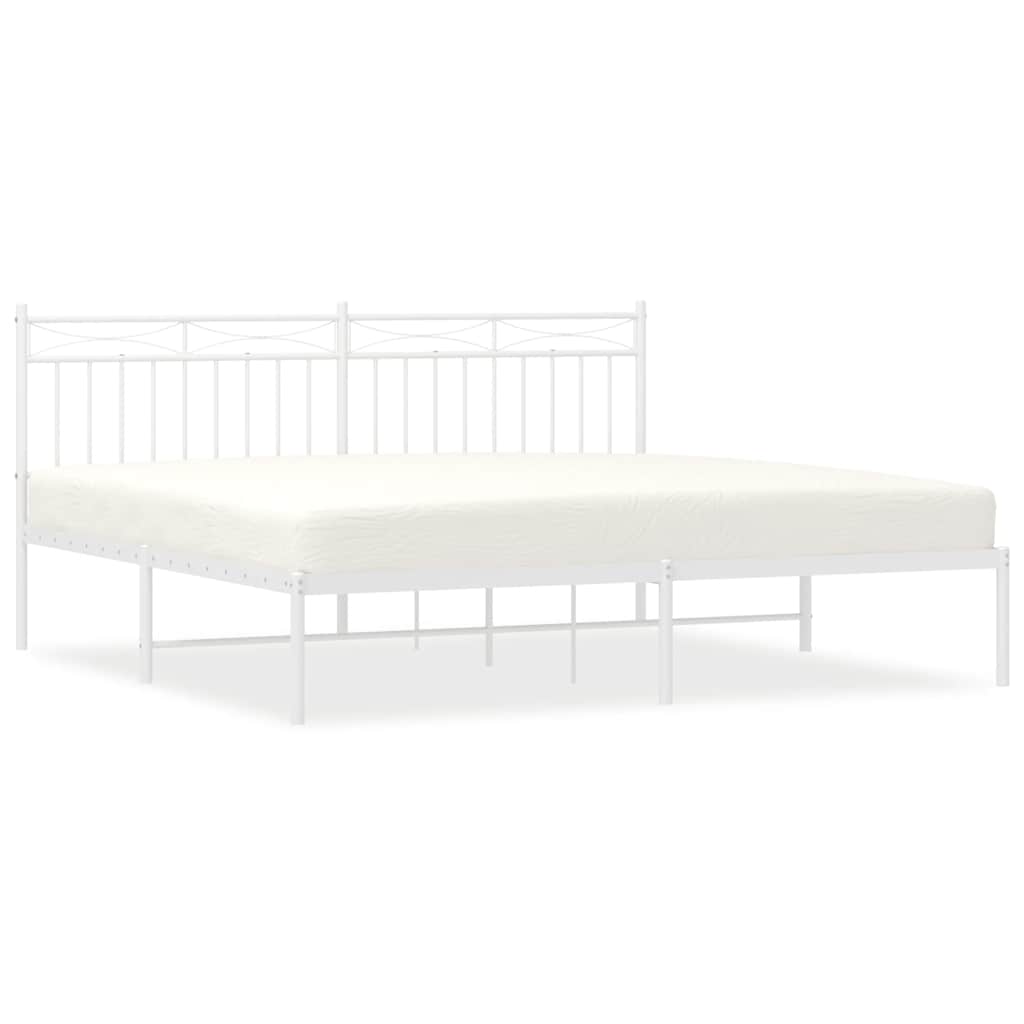 Metal Bed Frame without Mattress with Headboard White 183x213cm