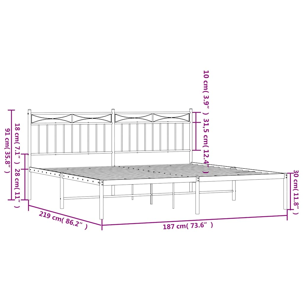 Metal Bed Frame without Mattress with Headboard White 183x213cm