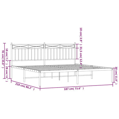 Metal Bed Frame without Mattress with Headboard White 183x213cm
