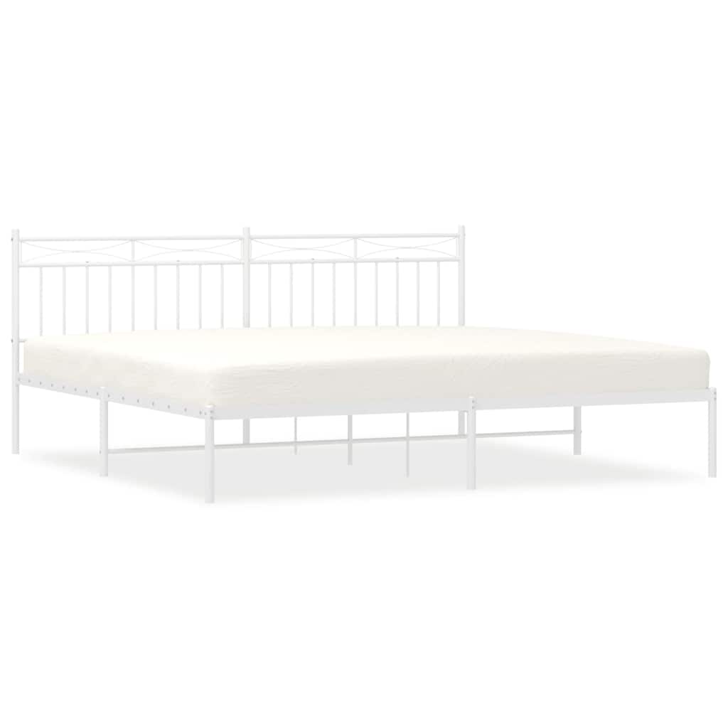 White Metal Bed Frame with Headboard - 193x203cm, No Mattress