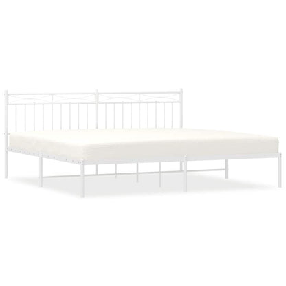 White Metal Bed Frame with Headboard - 193x203cm, No Mattress