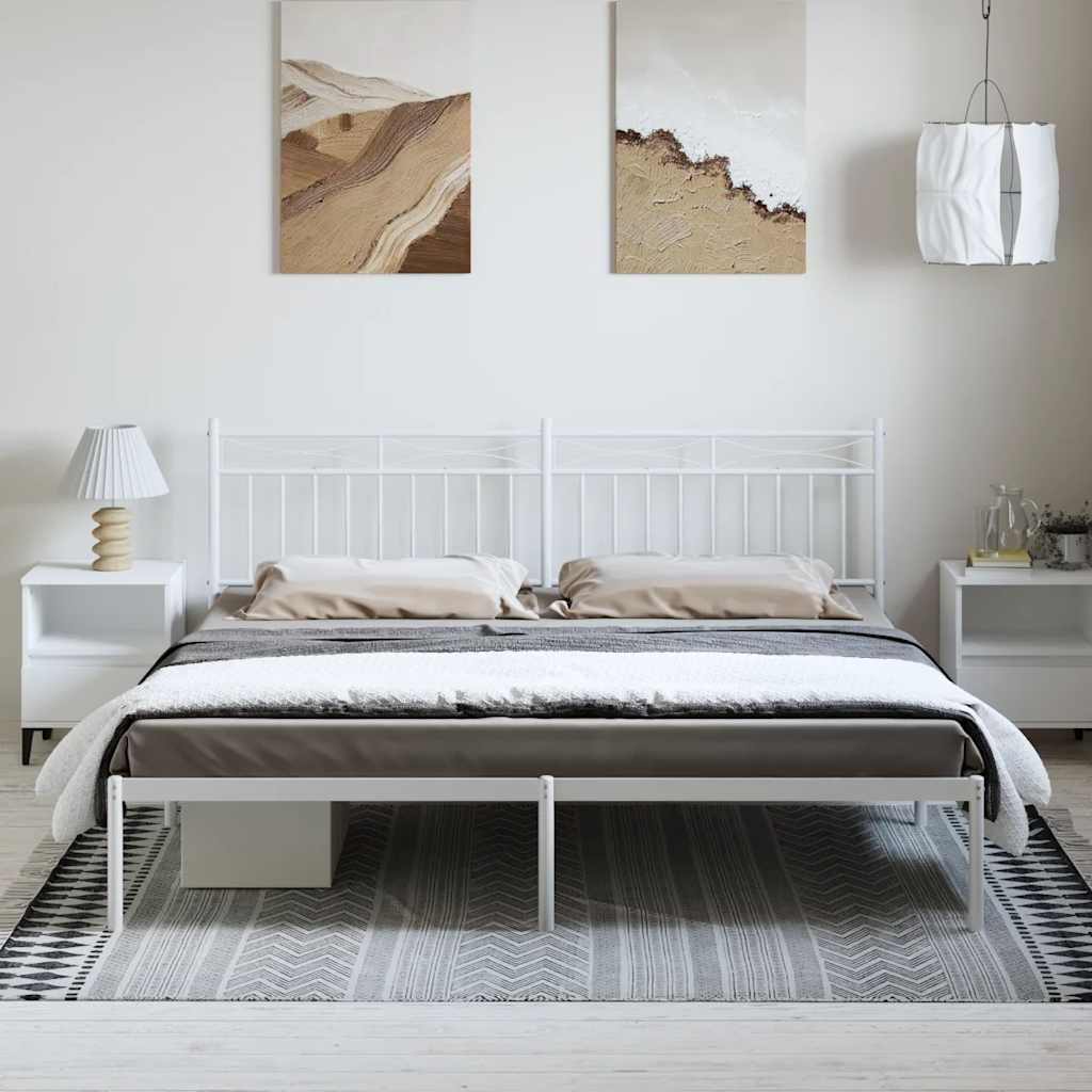 White Metal Bed Frame with Headboard - 193x203cm, No Mattress