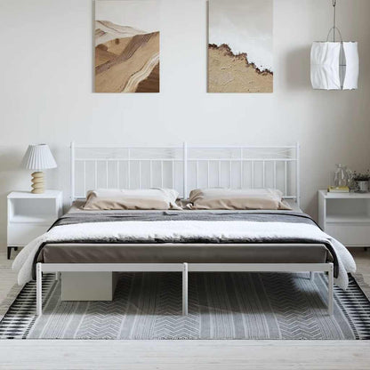 White Metal Bed Frame with Headboard - 193x203cm, No Mattress