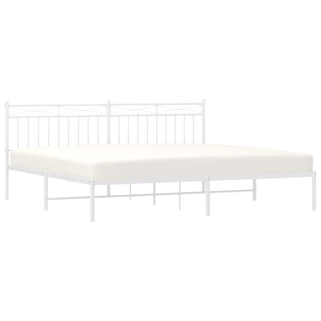 White Metal Bed Frame with Headboard - 193x203cm, No Mattress