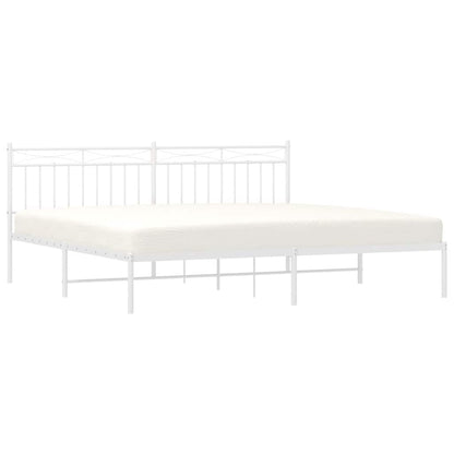 White Metal Bed Frame with Headboard - 193x203cm, No Mattress