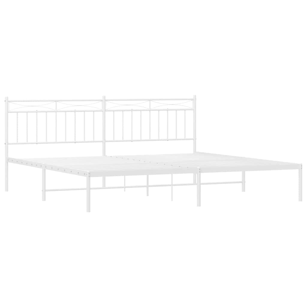 White Metal Bed Frame with Headboard - 193x203cm, No Mattress