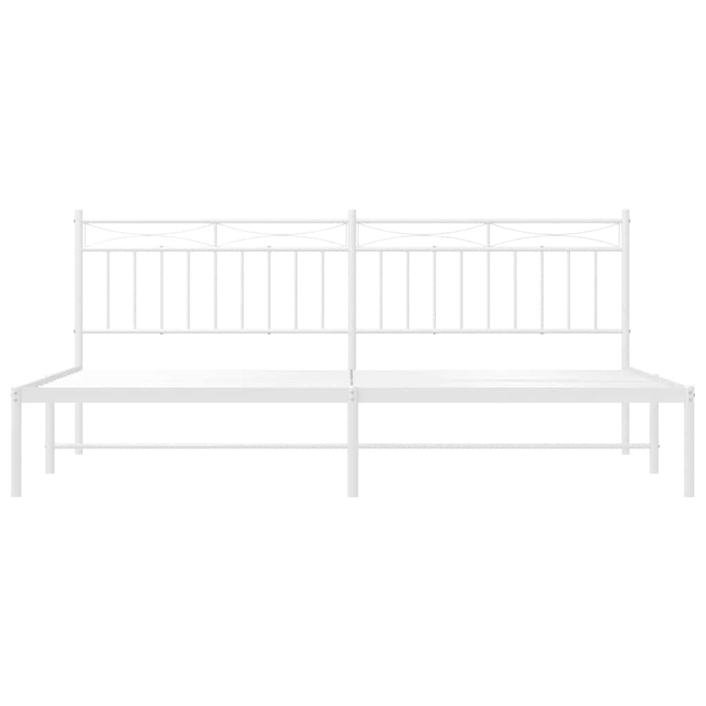 White Metal Bed Frame with Headboard - 193x203cm, No Mattress