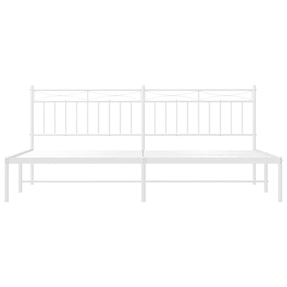 White Metal Bed Frame with Headboard - 193x203cm, No Mattress
