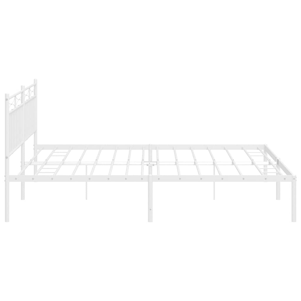 White Metal Bed Frame with Headboard - 193x203cm, No Mattress