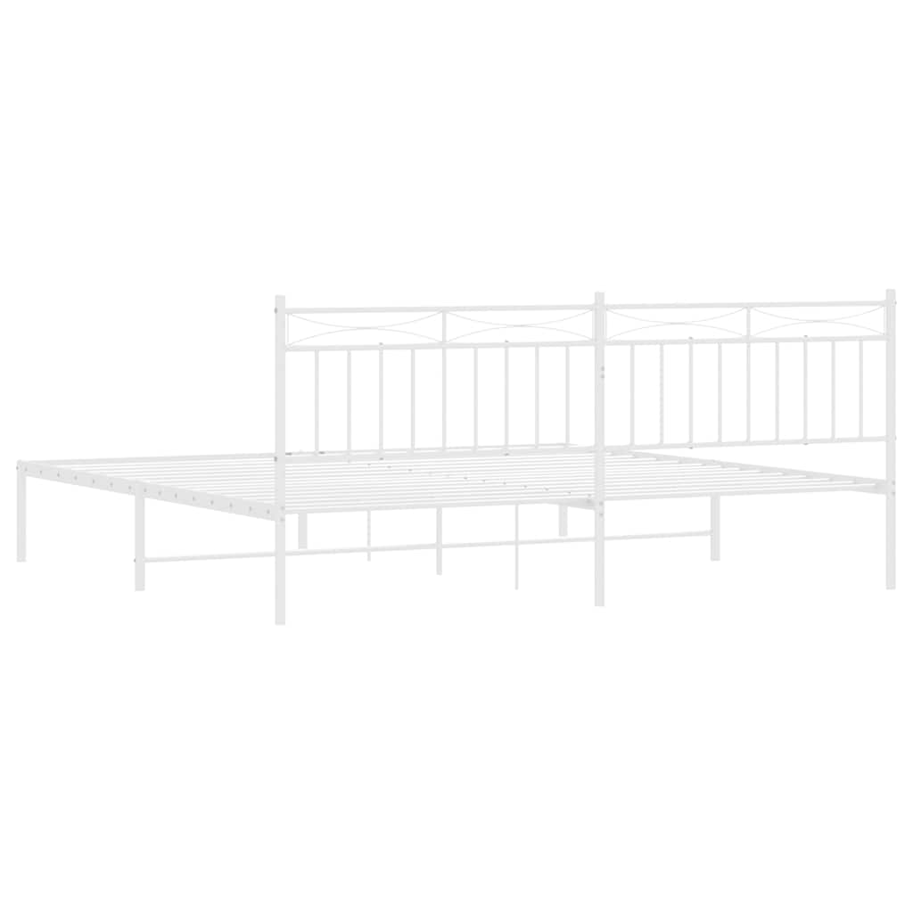 White Metal Bed Frame with Headboard - 193x203cm, No Mattress