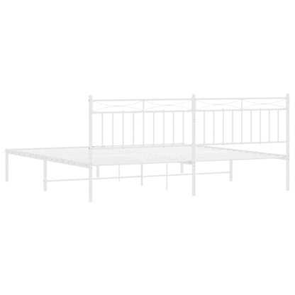 White Metal Bed Frame with Headboard - 193x203cm, No Mattress