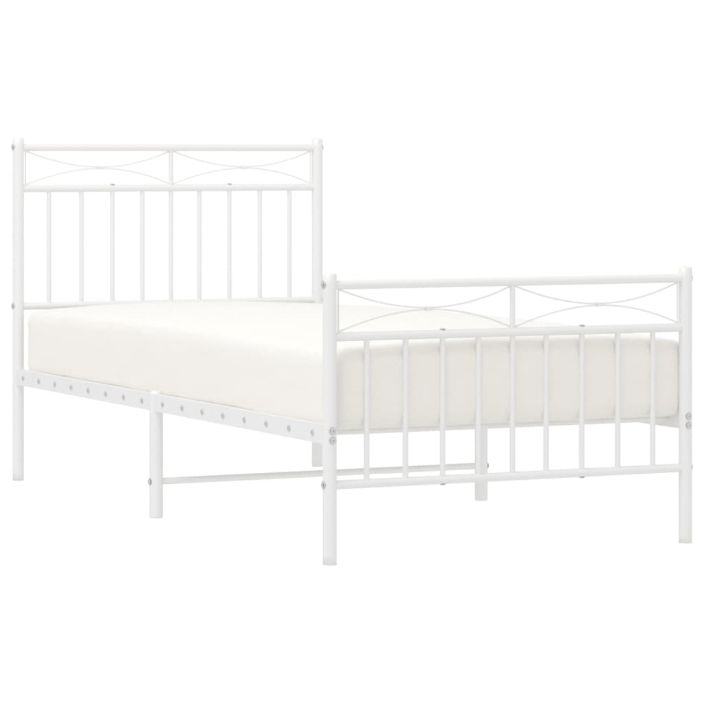 White Metal Bed Frame with Footboard, 90x190cm - No Mattress Included
