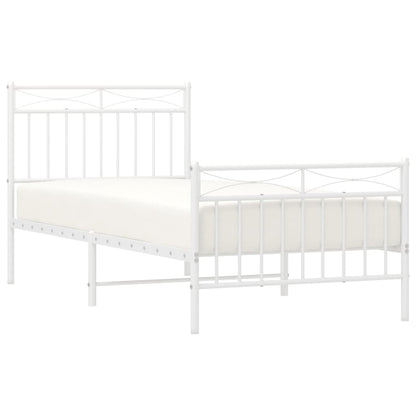 White Metal Bed Frame with Footboard, 90x190cm - No Mattress Included