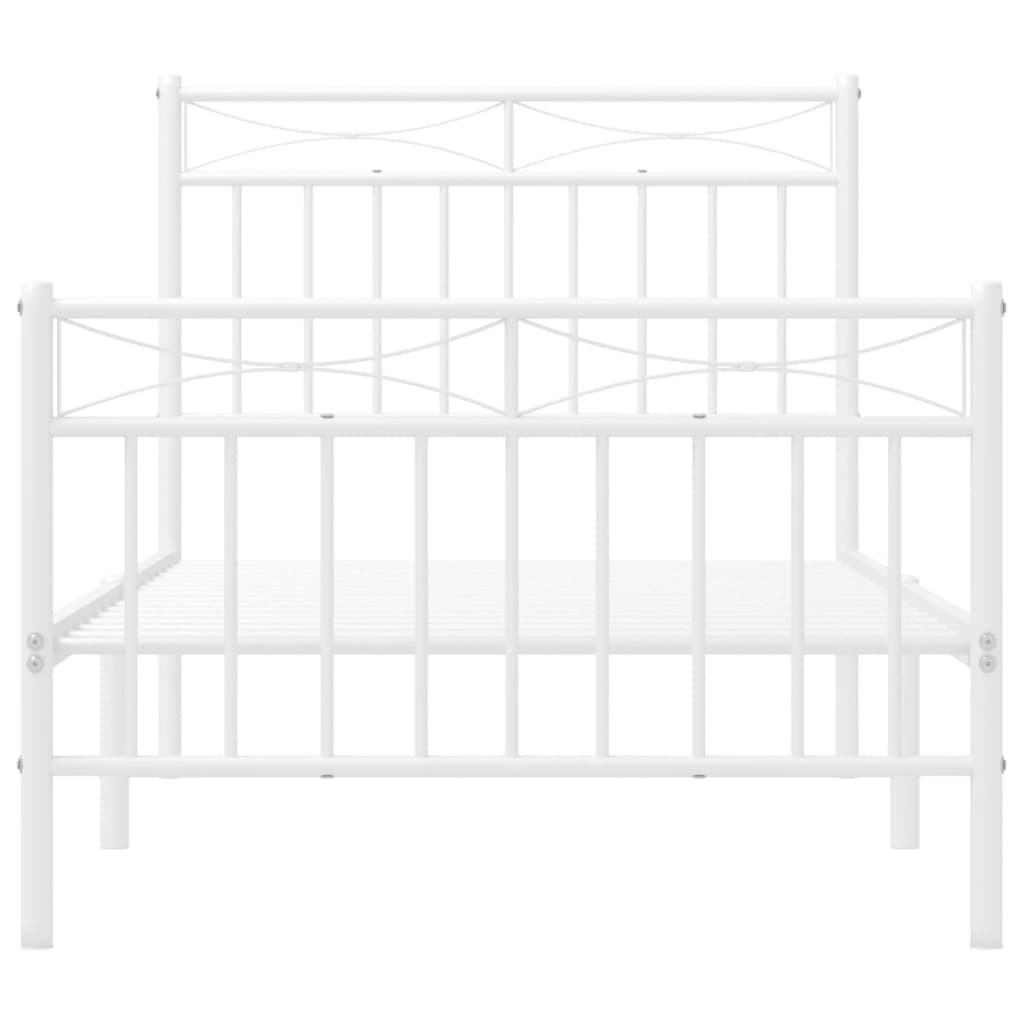 White Metal Bed Frame with Footboard, 90x190cm - No Mattress Included