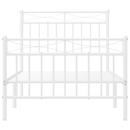 White Metal Bed Frame with Footboard, 90x190cm - No Mattress Included