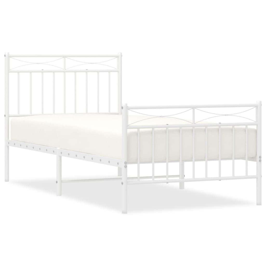 White Metal Bed Frame with Footboard, 90x200cm, No Mattress Included