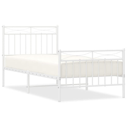 White Metal Bed Frame with Footboard, 90x200cm, No Mattress Included