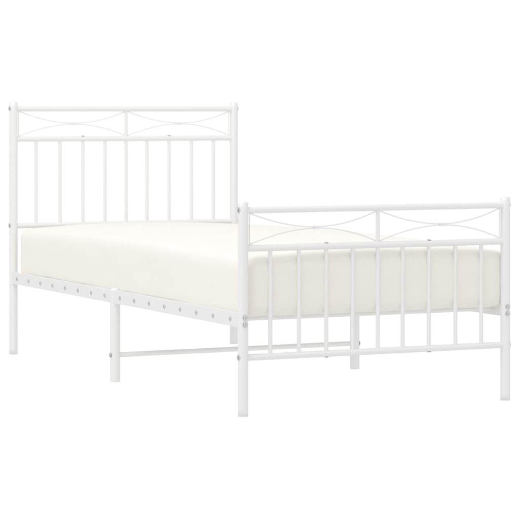 White Metal Bed Frame with Footboard, 90x200cm, No Mattress Included