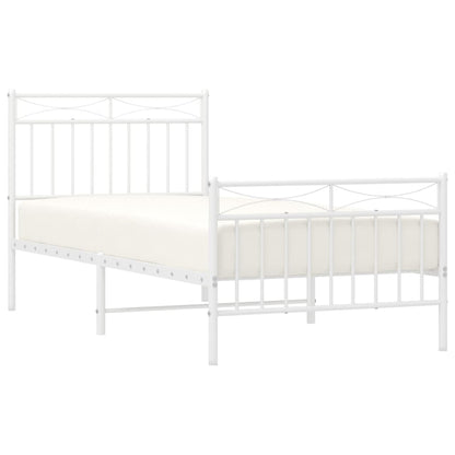 White Metal Bed Frame with Footboard, 90x200cm, No Mattress Included
