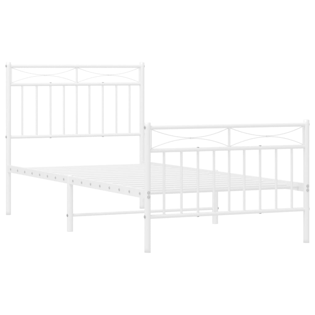 White Metal Bed Frame with Footboard, 90x200cm, No Mattress Included